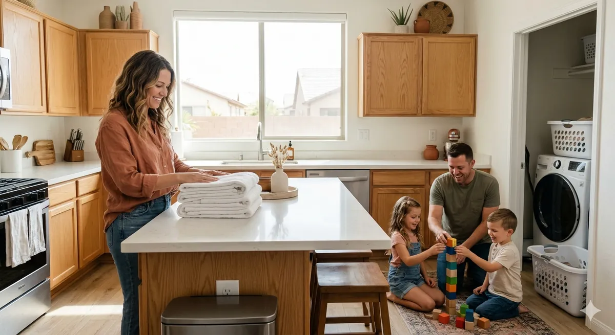 Family enjoying time at home while laundry is handled