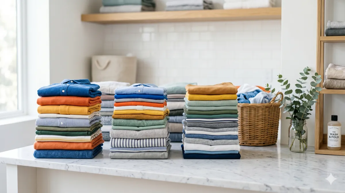 Neatly folded laundry ready for delivery